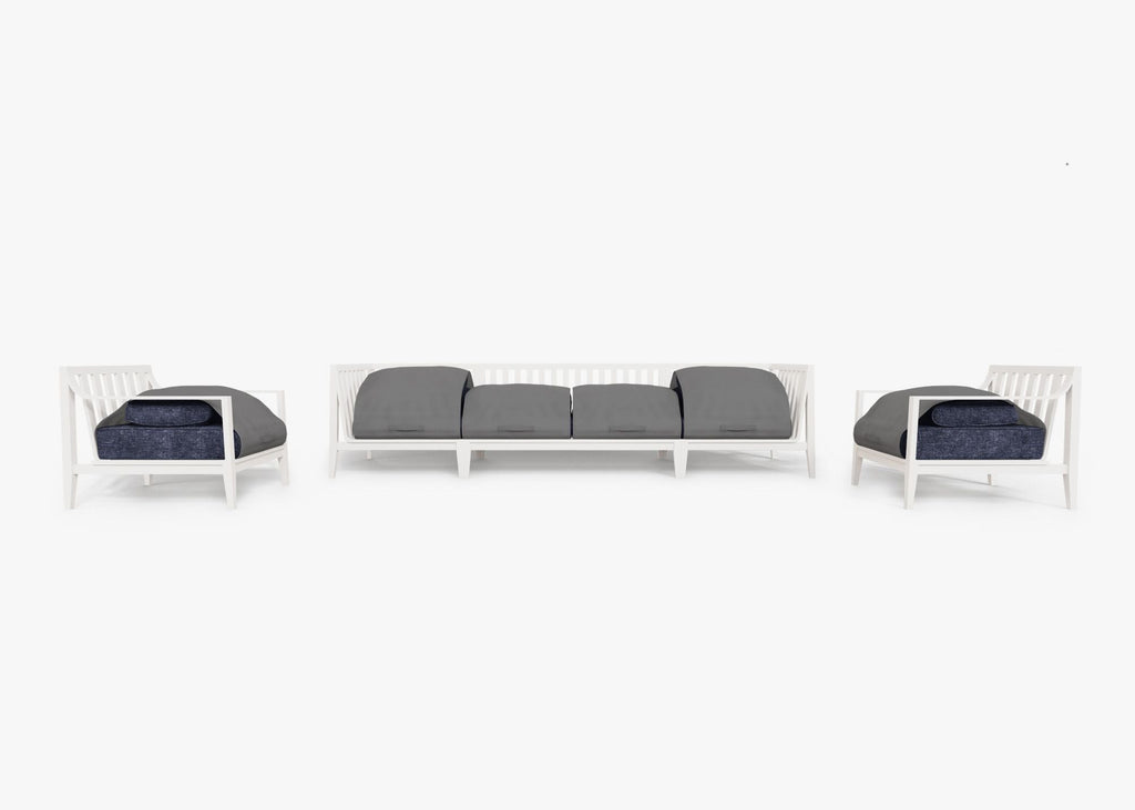Canapé d'extérieur en aluminium blanc avec fauteuils - 6 places