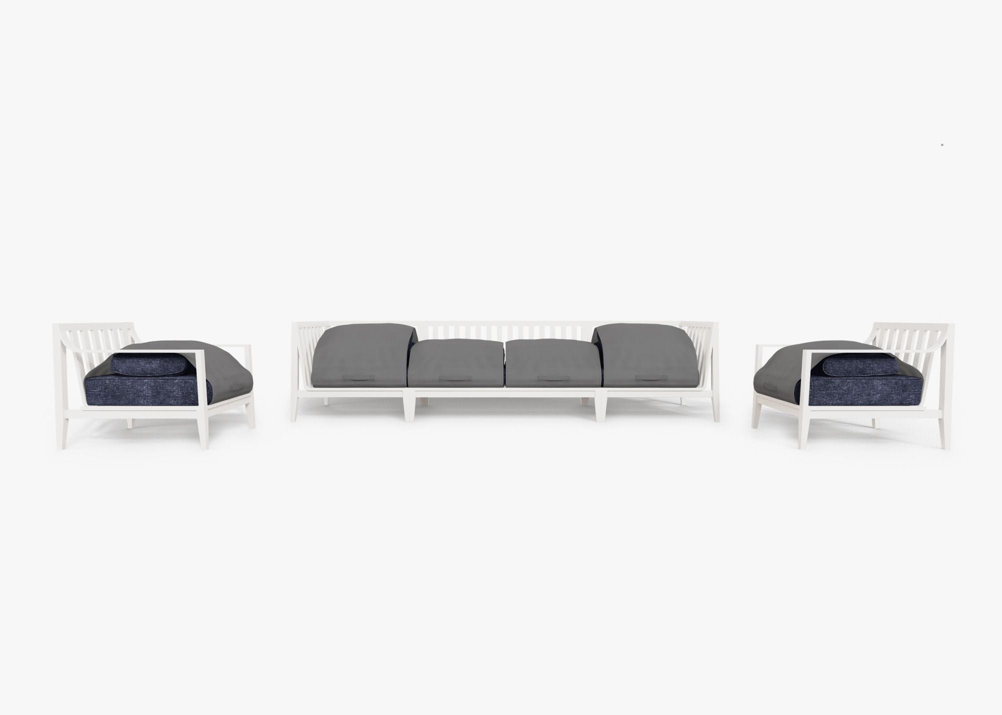 Canapé d'extérieur en aluminium blanc avec fauteuils - 6 places