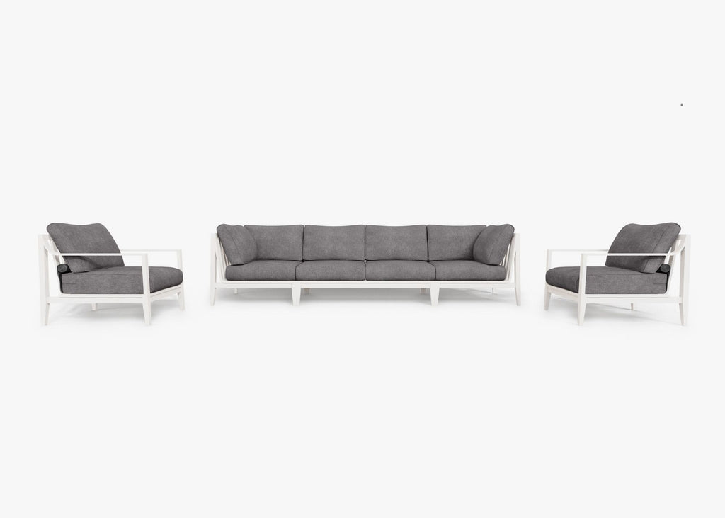 Canapé d'extérieur en aluminium blanc avec fauteuils - 6 places