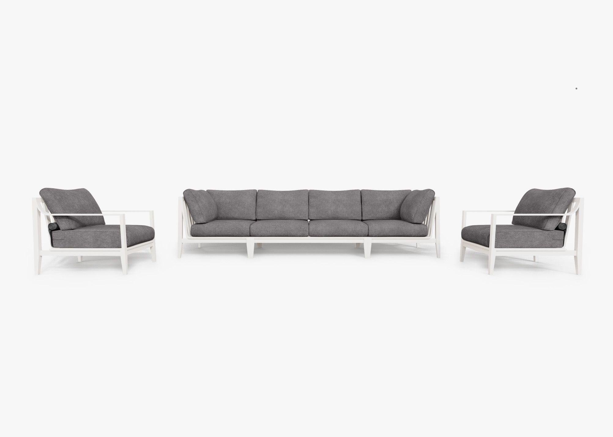 Canapé d'extérieur en aluminium blanc avec fauteuils - 6 places