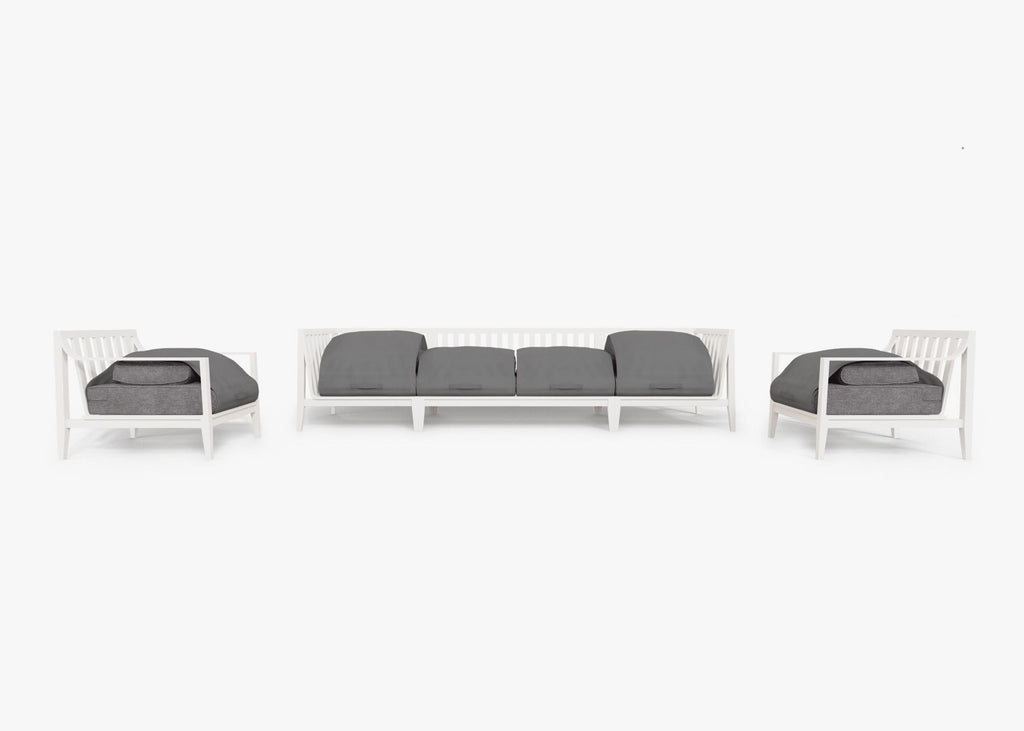 Canapé d'extérieur en aluminium blanc avec fauteuils - 6 places