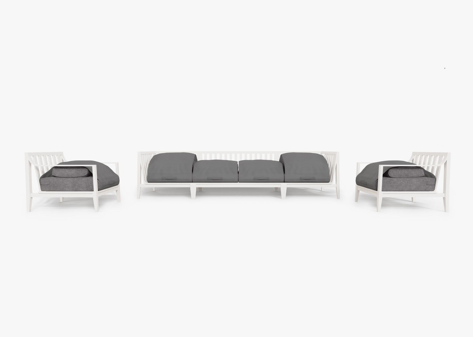 Canapé d'extérieur en aluminium blanc avec fauteuils - 6 places