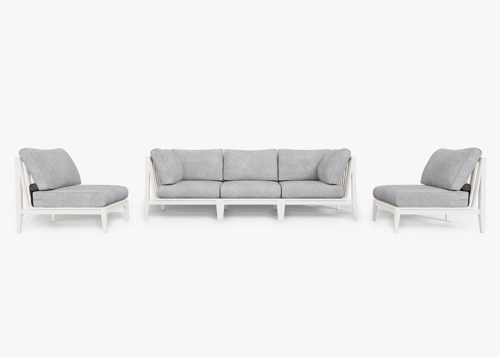 Canapé d'extérieur en aluminium blanc avec accoudoirs - 5 places