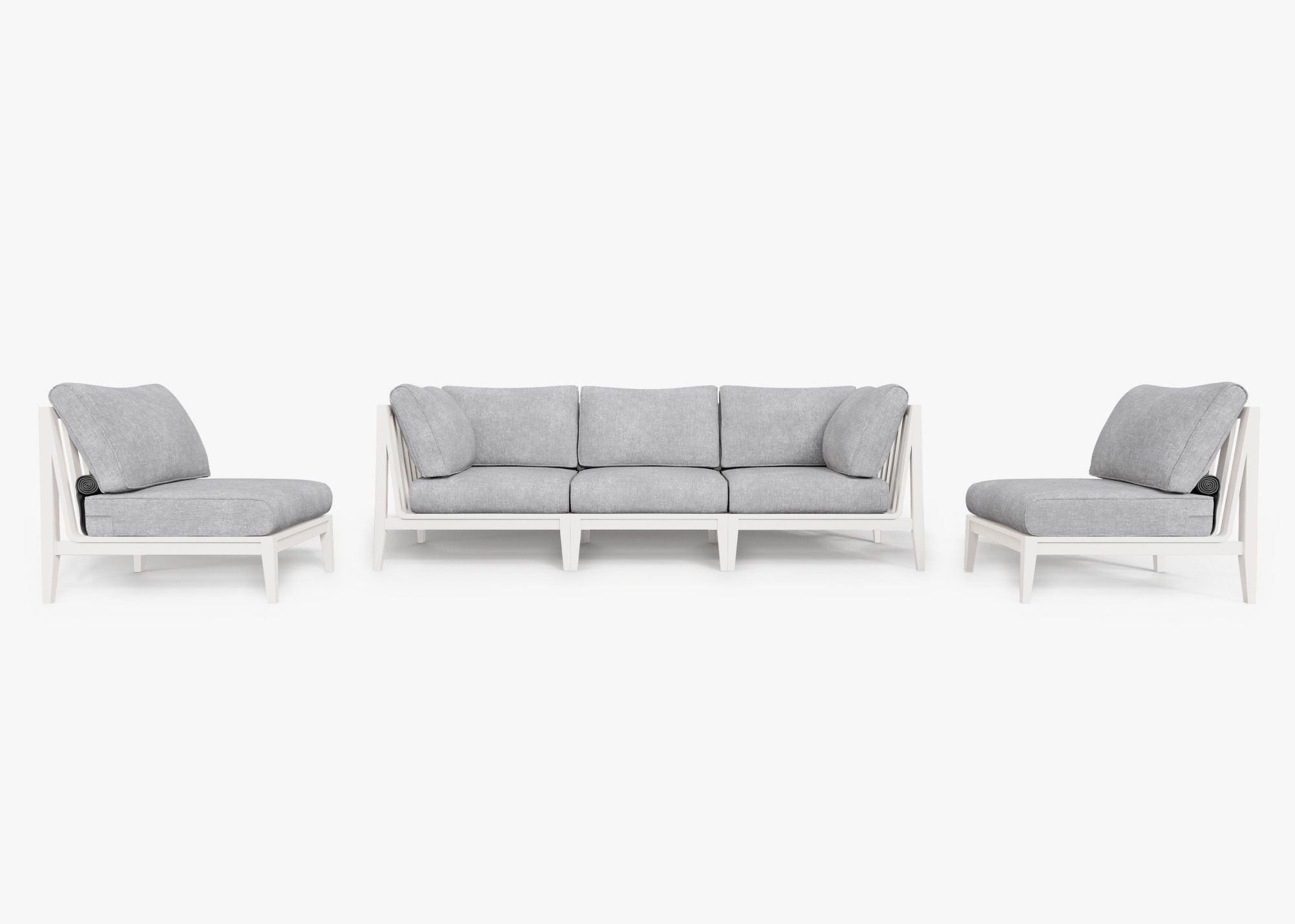 Canapé d'extérieur en aluminium blanc avec accoudoirs - 5 places
