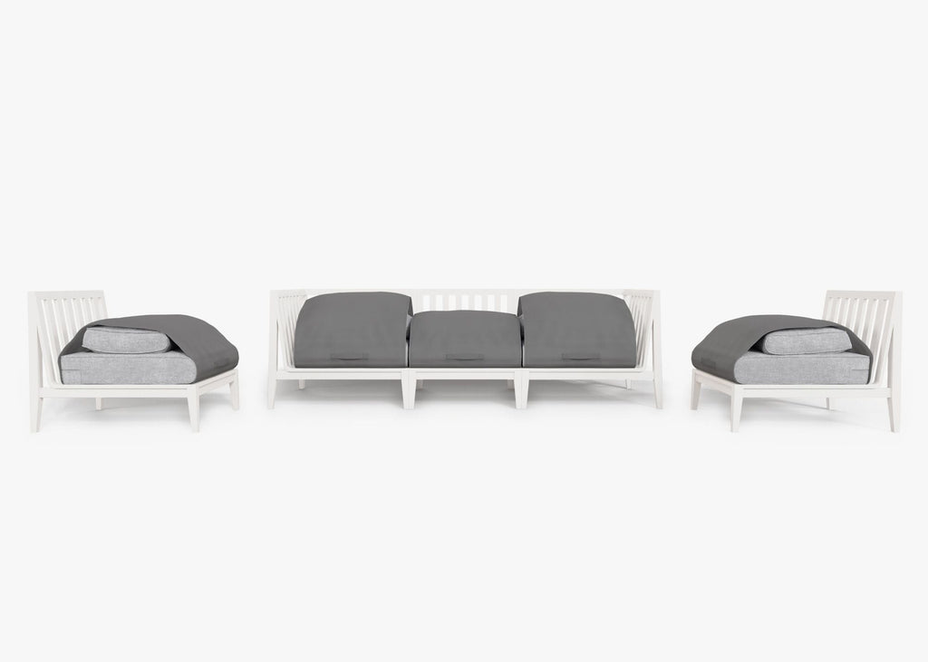 Canapé d'extérieur en aluminium blanc avec accoudoirs - 5 places