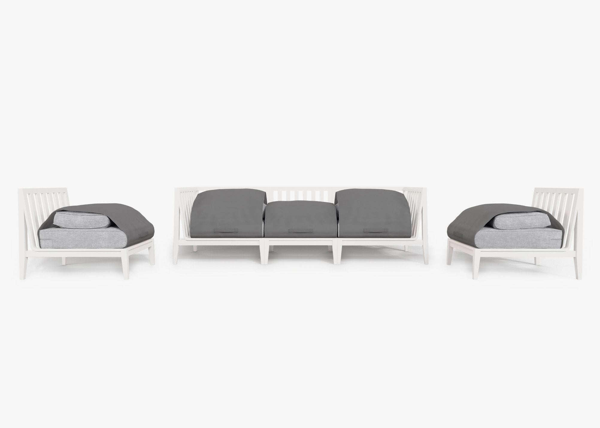 Canapé d'extérieur en aluminium blanc avec accoudoirs - 5 places