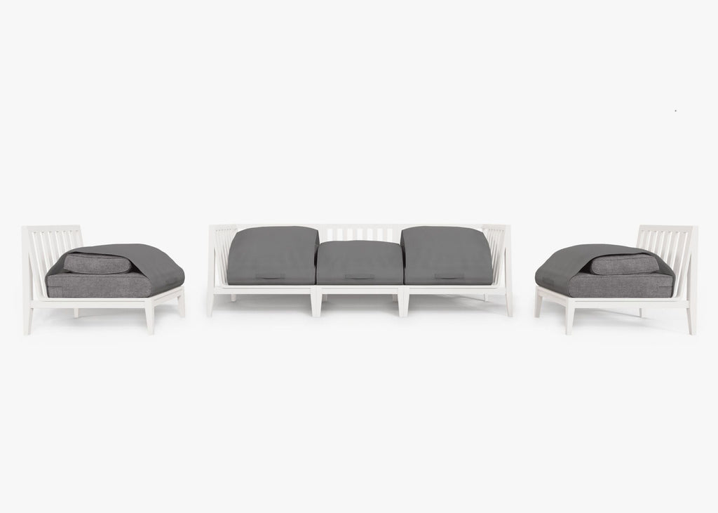 Canapé d'extérieur en aluminium blanc avec accoudoirs - 5 places