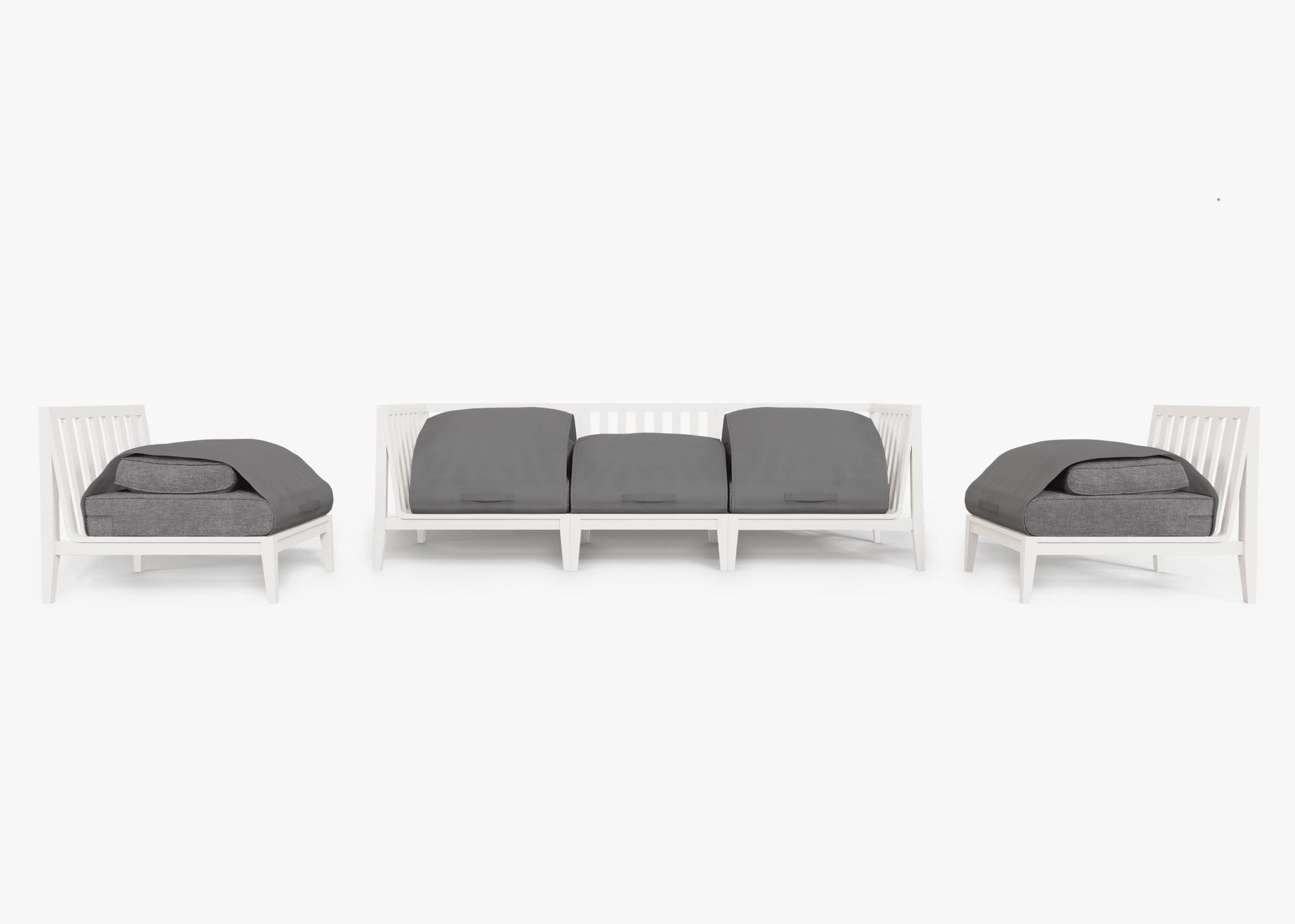 Canapé d'extérieur en aluminium blanc avec accoudoirs - 5 places