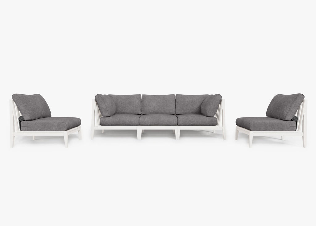 Canapé d'extérieur en aluminium blanc avec accoudoirs - 5 places
