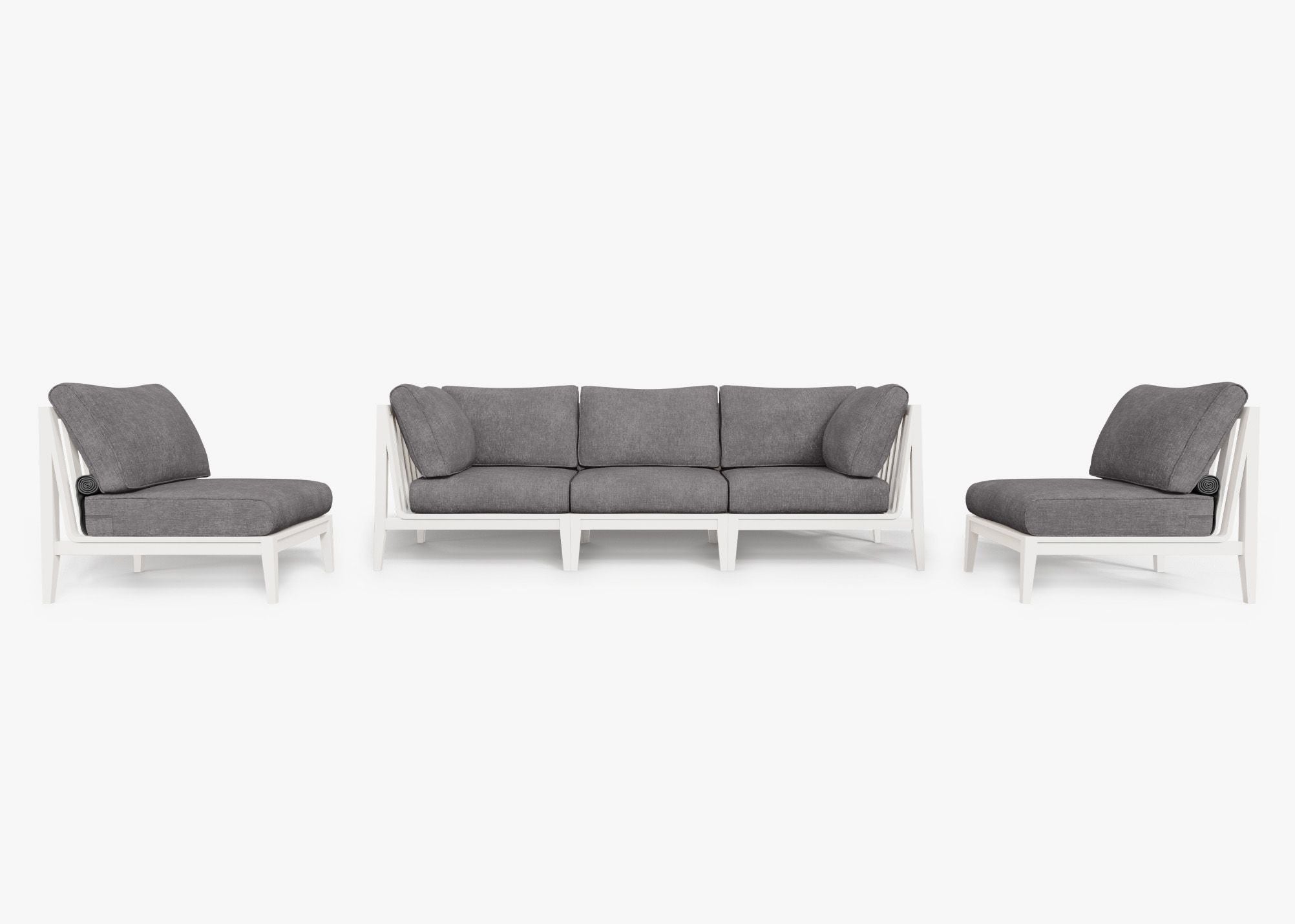 Canapé d'extérieur en aluminium blanc avec accoudoirs - 5 places