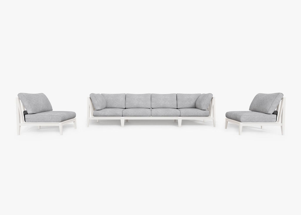 Canapé d'extérieur en aluminium blanc avec accoudoirs - 6 places