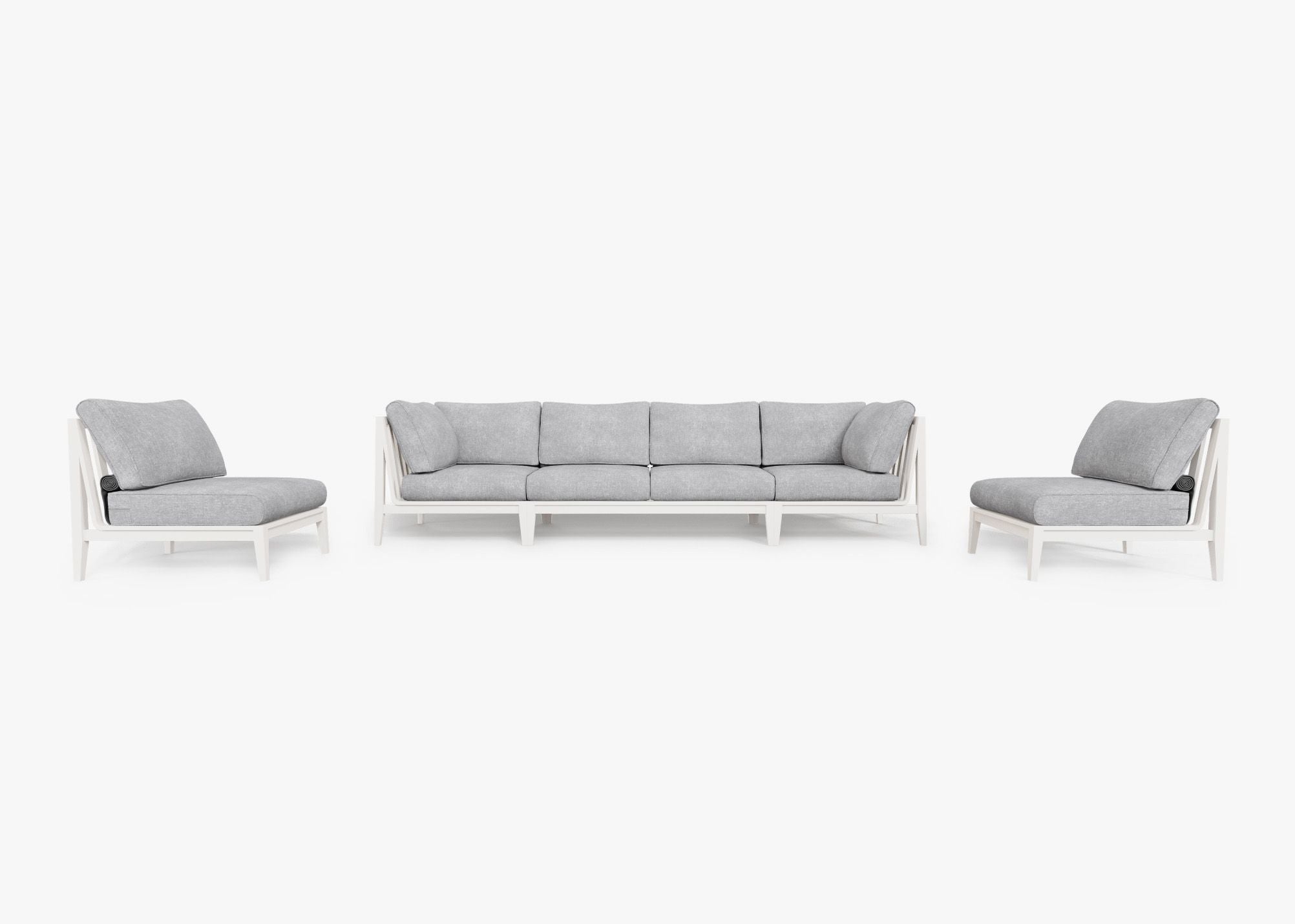 Canapé d'extérieur en aluminium blanc avec accoudoirs - 6 places