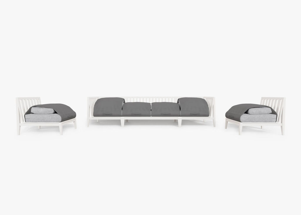 Canapé d'extérieur en aluminium blanc avec accoudoirs - 6 places