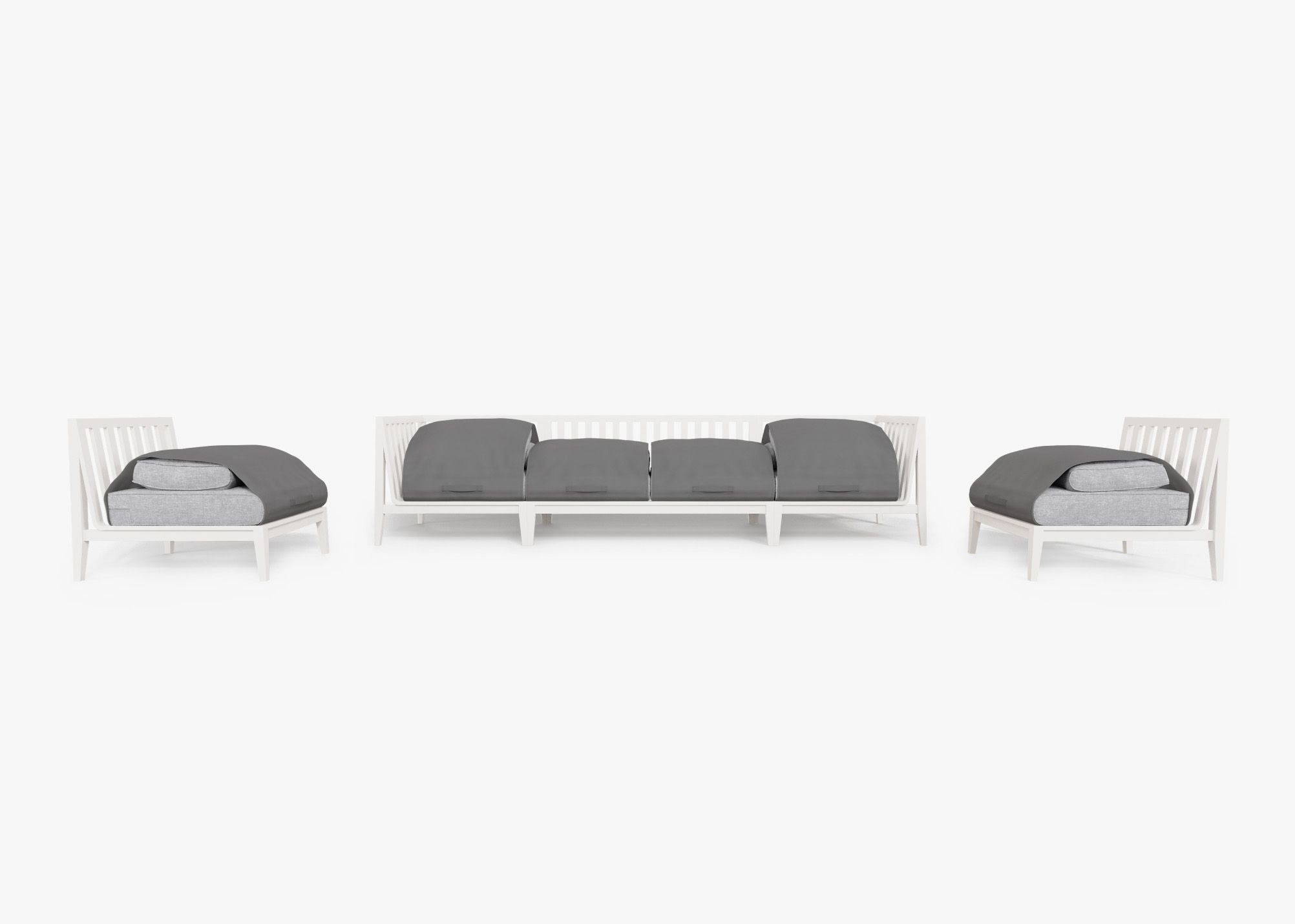 Canapé d'extérieur en aluminium blanc avec accoudoirs - 6 places