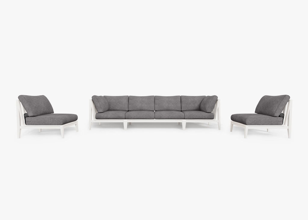 Canapé d'extérieur en aluminium blanc avec accoudoirs - 6 places