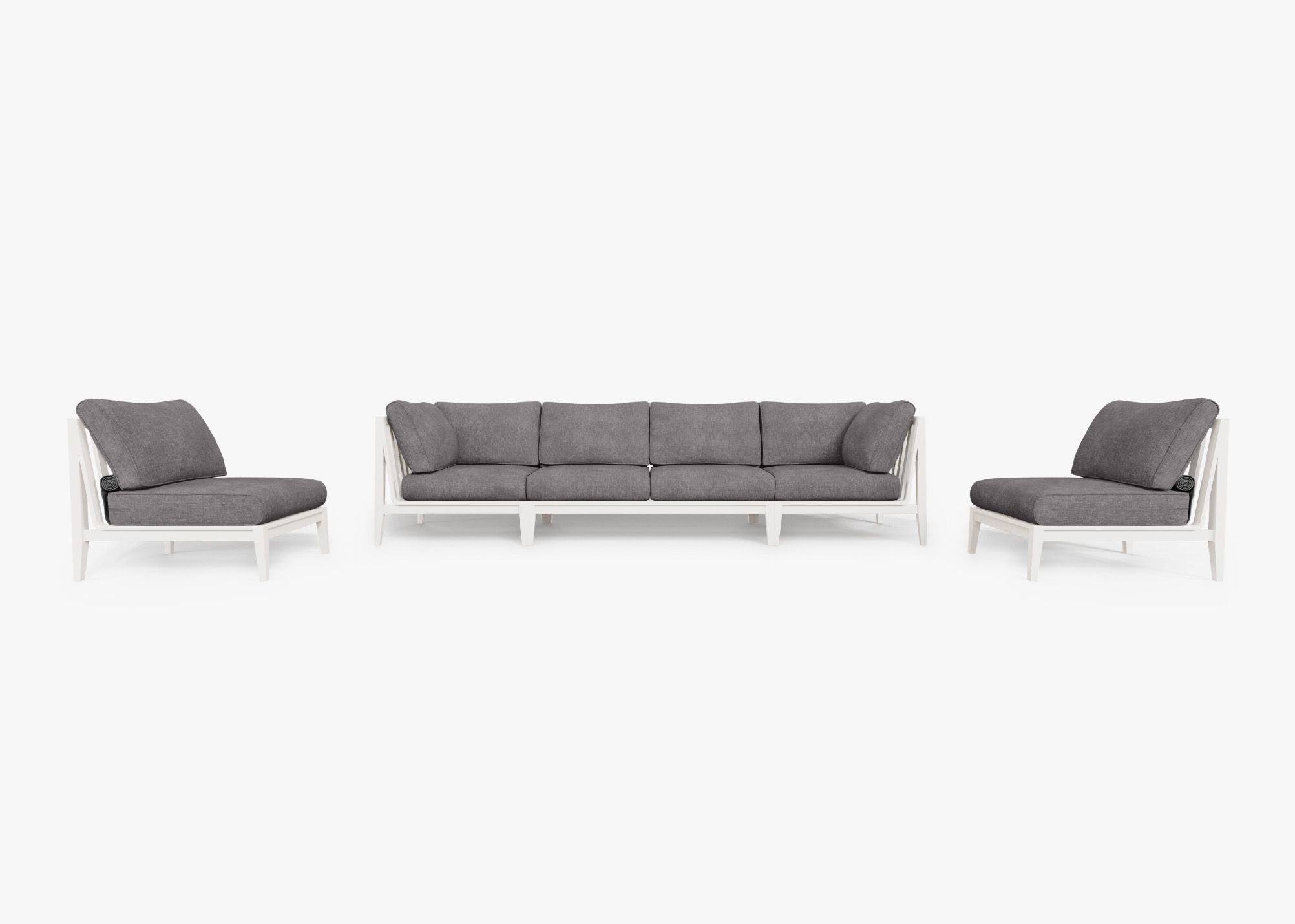 Canapé d'extérieur en aluminium blanc avec accoudoirs - 6 places