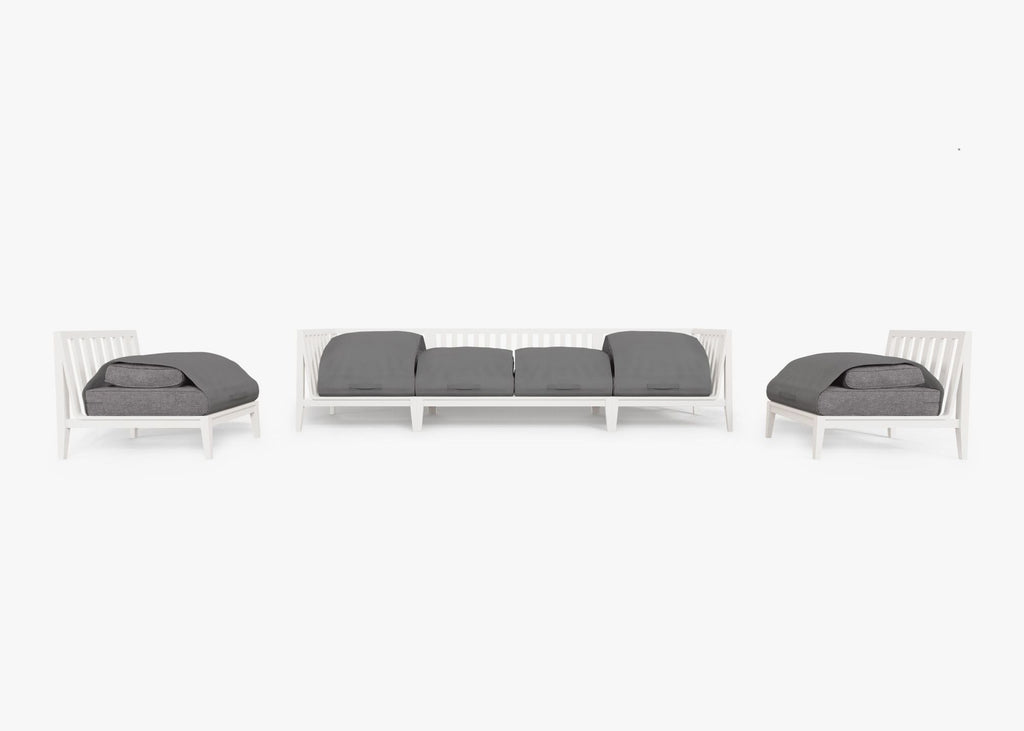 Canapé d'extérieur en aluminium blanc avec accoudoirs - 6 places