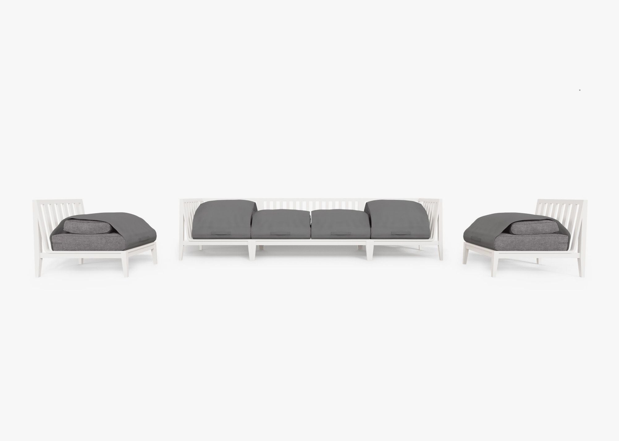 Canapé d'extérieur en aluminium blanc avec accoudoirs - 6 places