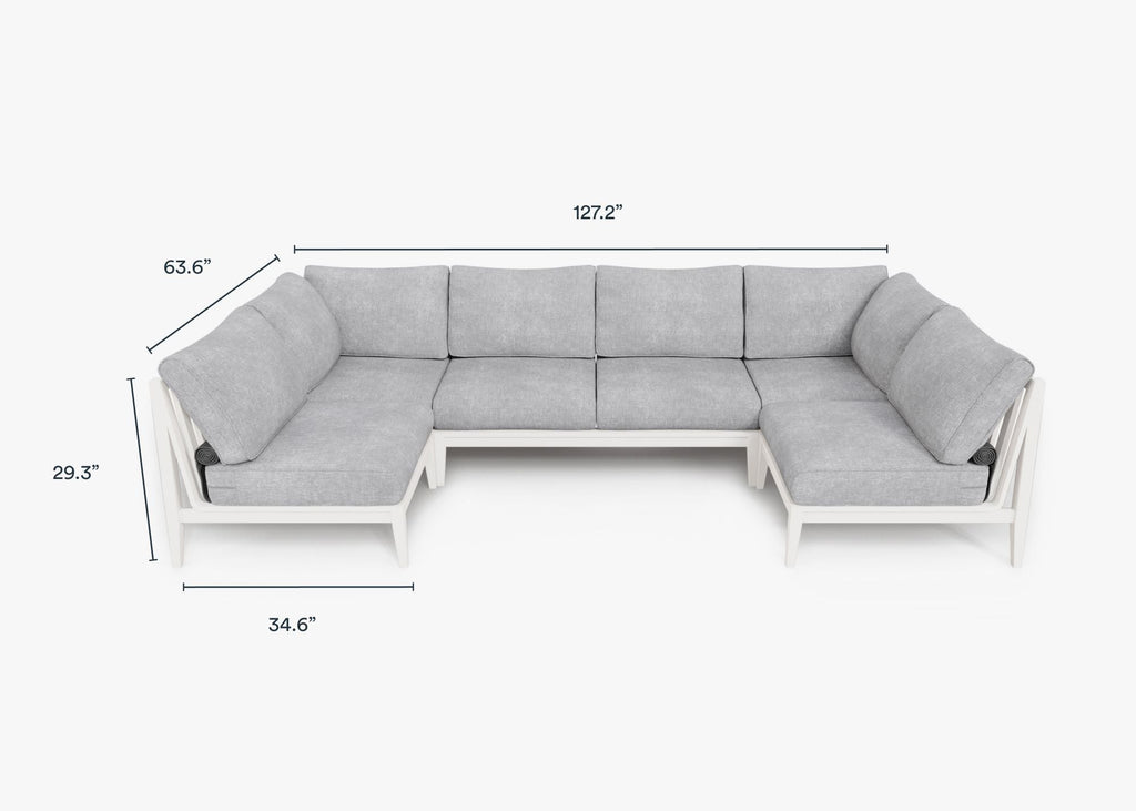 Canapé d'extérieur sectionnel en U en aluminium blanc - 6 places