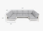 Canapé d'extérieur sectionnel en U en aluminium blanc - 6 places