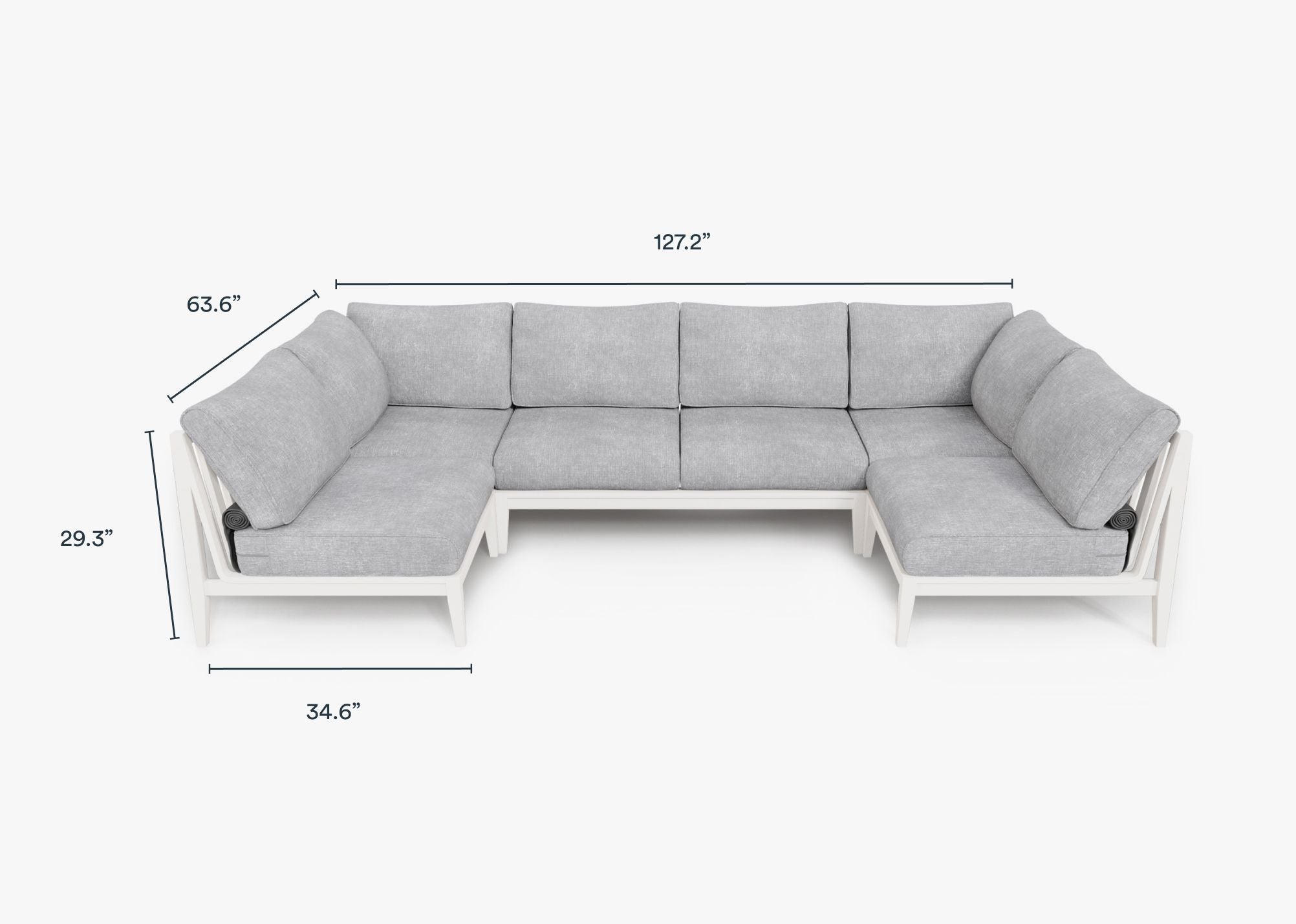 Canapé d'extérieur sectionnel en U en aluminium blanc - 6 places