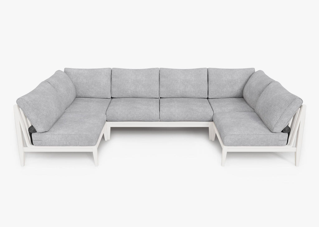 Canapé d'extérieur sectionnel en U en aluminium blanc - 6 places