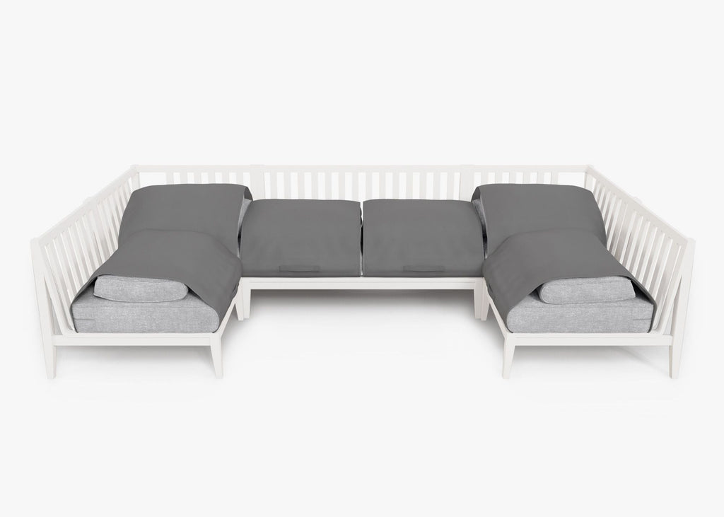 Canapé d'extérieur sectionnel en U en aluminium blanc - 6 places