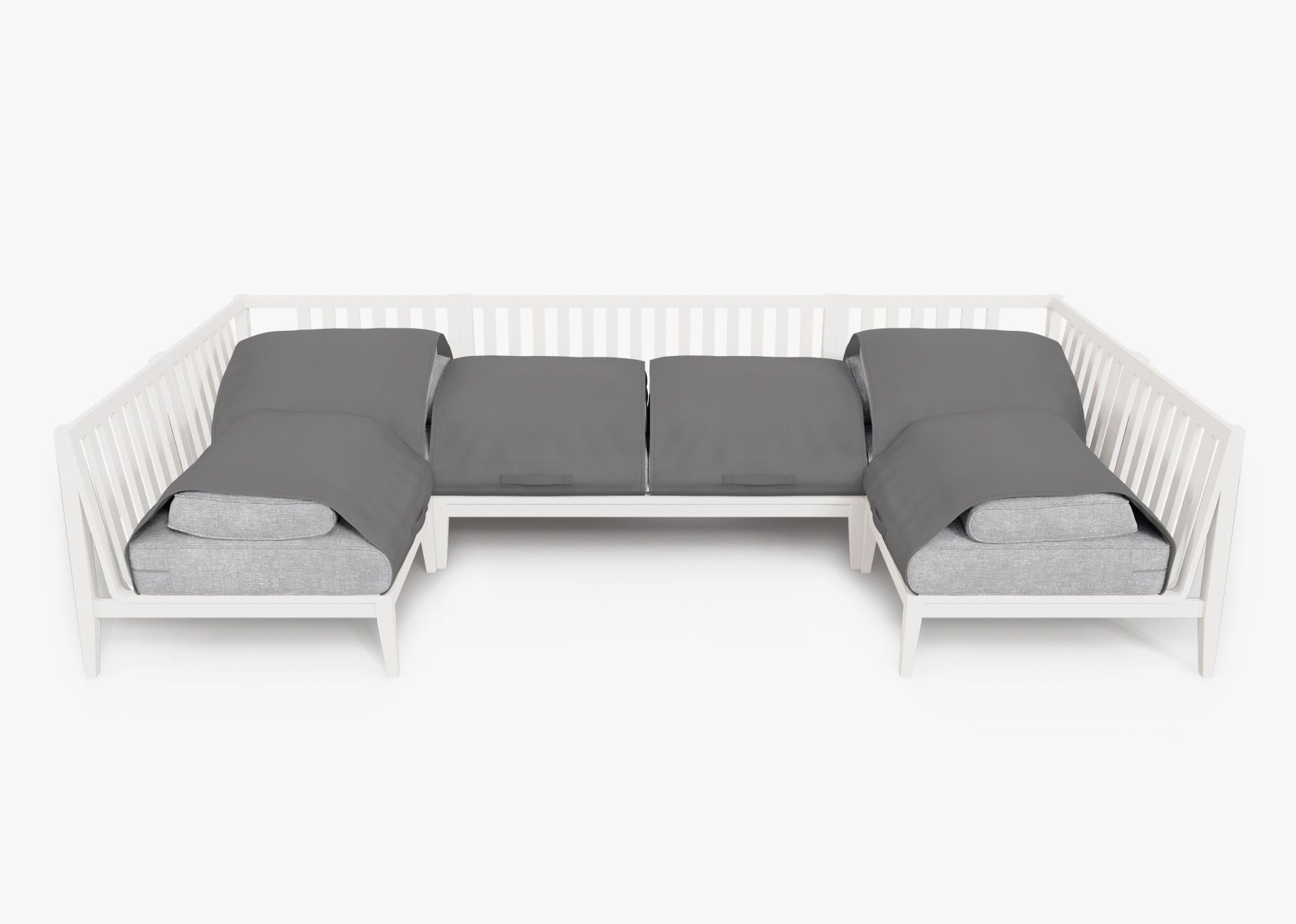 Canapé d'extérieur sectionnel en U en aluminium blanc - 6 places