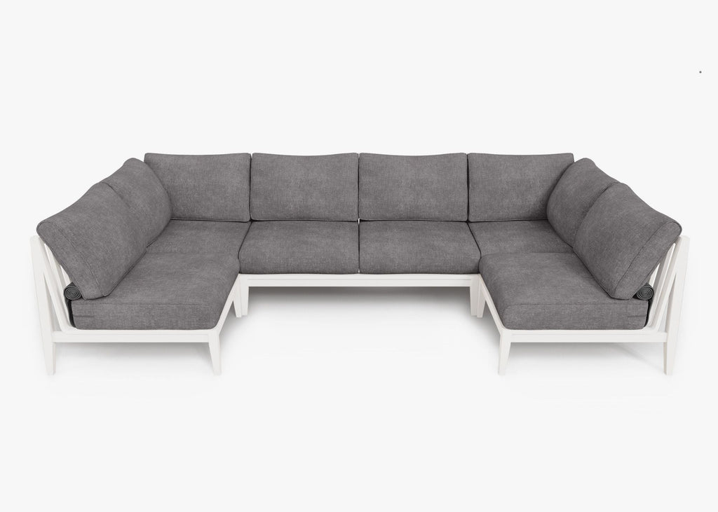 Canapé d'extérieur sectionnel en U en aluminium blanc - 6 places