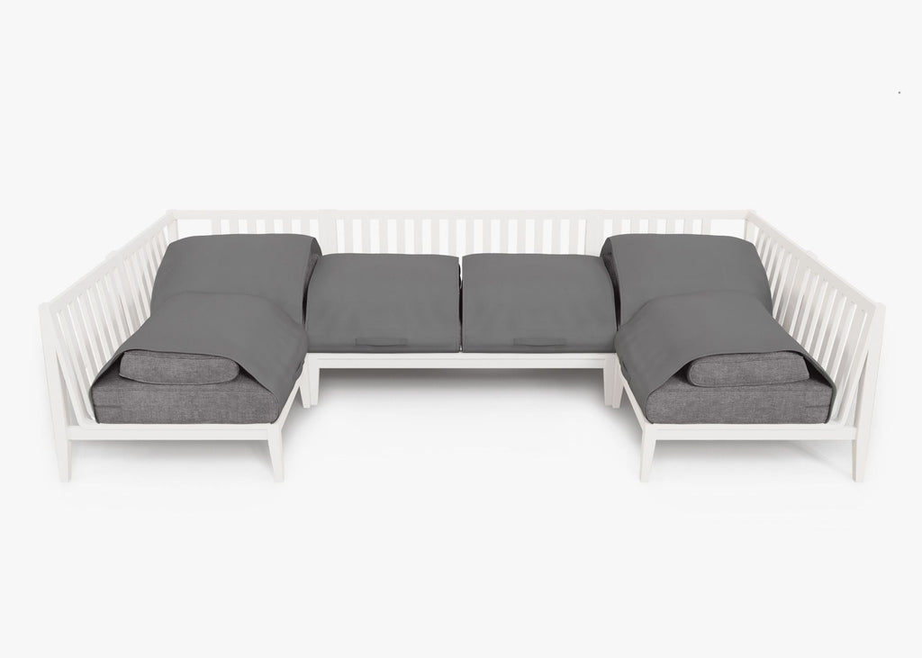 Canapé d'extérieur sectionnel en U en aluminium blanc - 6 places