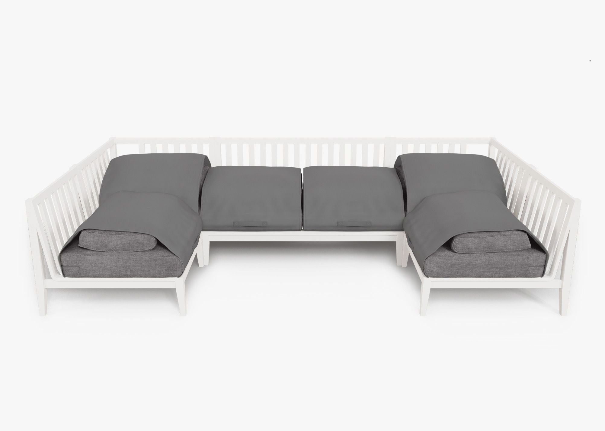 Canapé d'extérieur sectionnel en U en aluminium blanc - 6 places