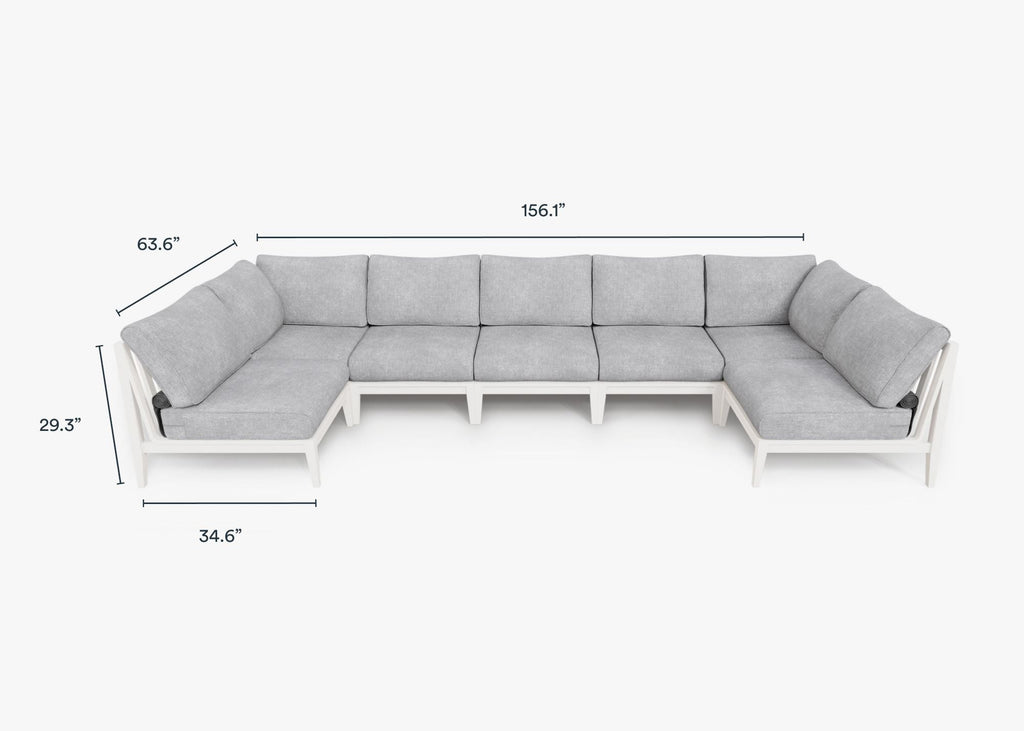 Canapé d'extérieur sectionnel en U en aluminium blanc - 7 places