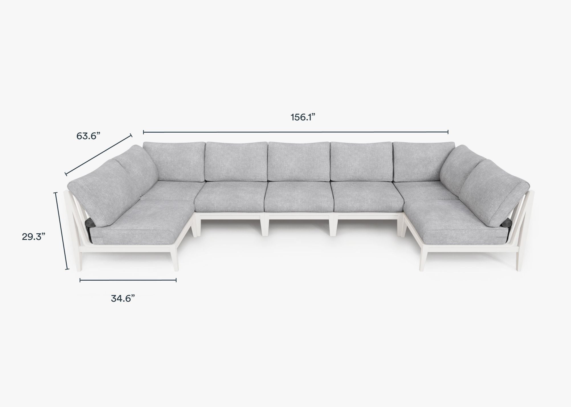 Canapé d'extérieur sectionnel en U en aluminium blanc - 7 places