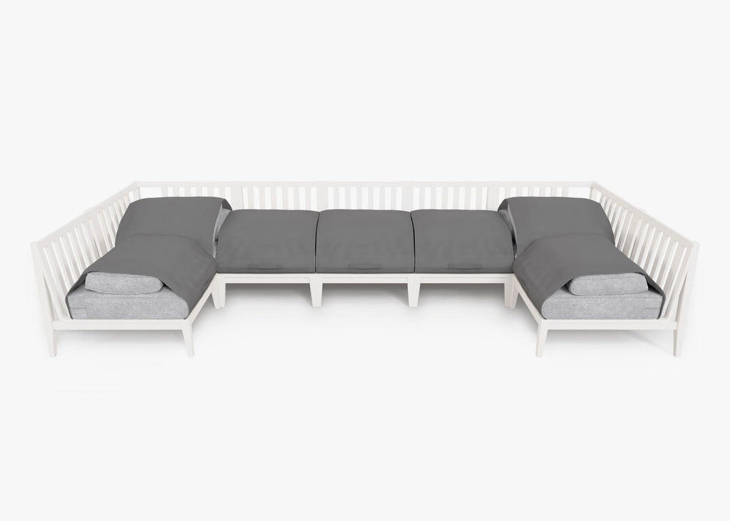 Canapé d'extérieur sectionnel en U en aluminium blanc - 7 places