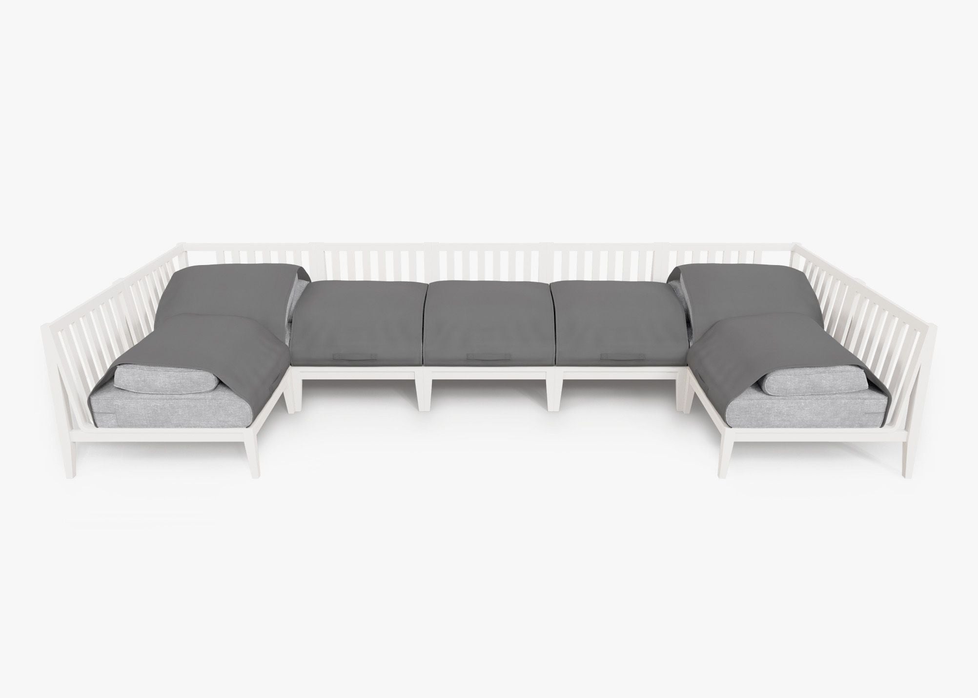Canapé d'extérieur sectionnel en U en aluminium blanc - 7 places