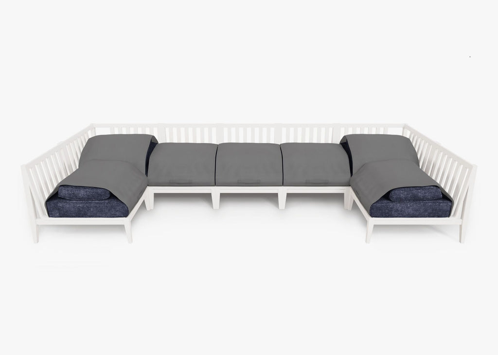 Canapé d'extérieur sectionnel en U en aluminium blanc - 7 places