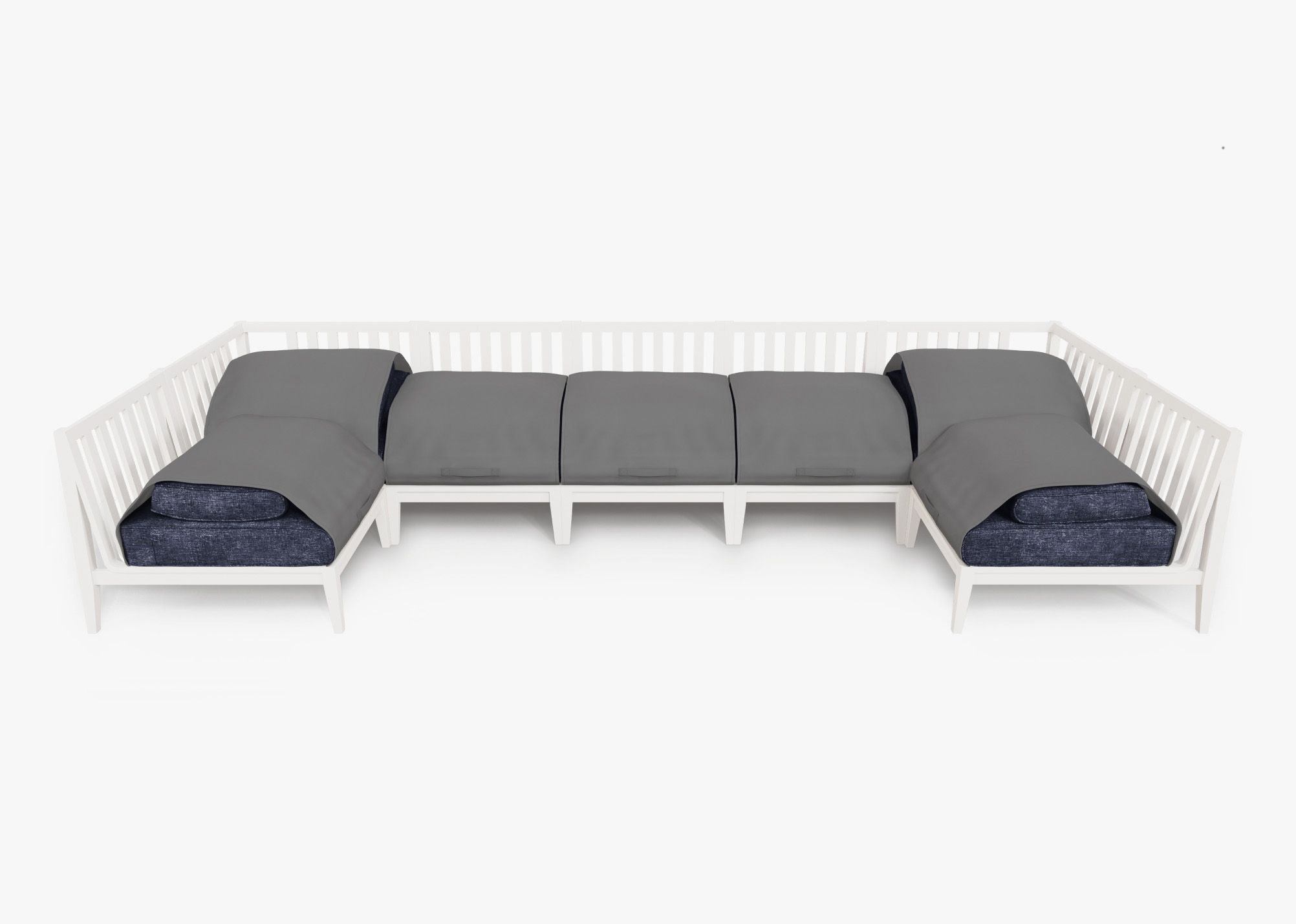 Canapé d'extérieur sectionnel en U en aluminium blanc - 7 places