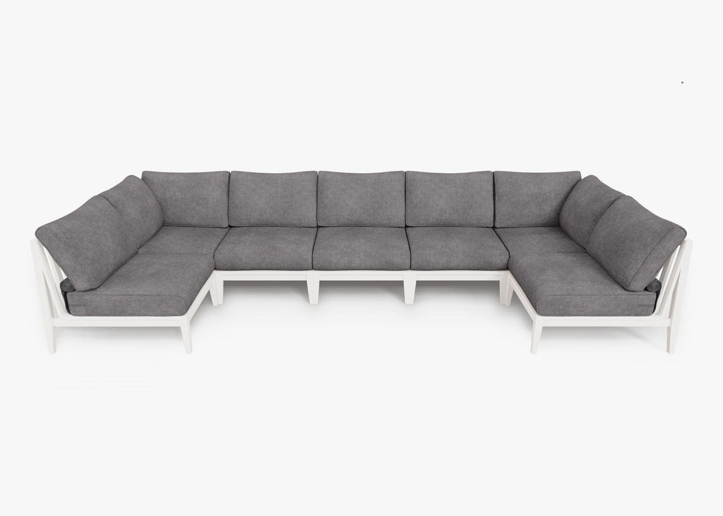 Canapé d'extérieur sectionnel en U en aluminium blanc - 7 places
