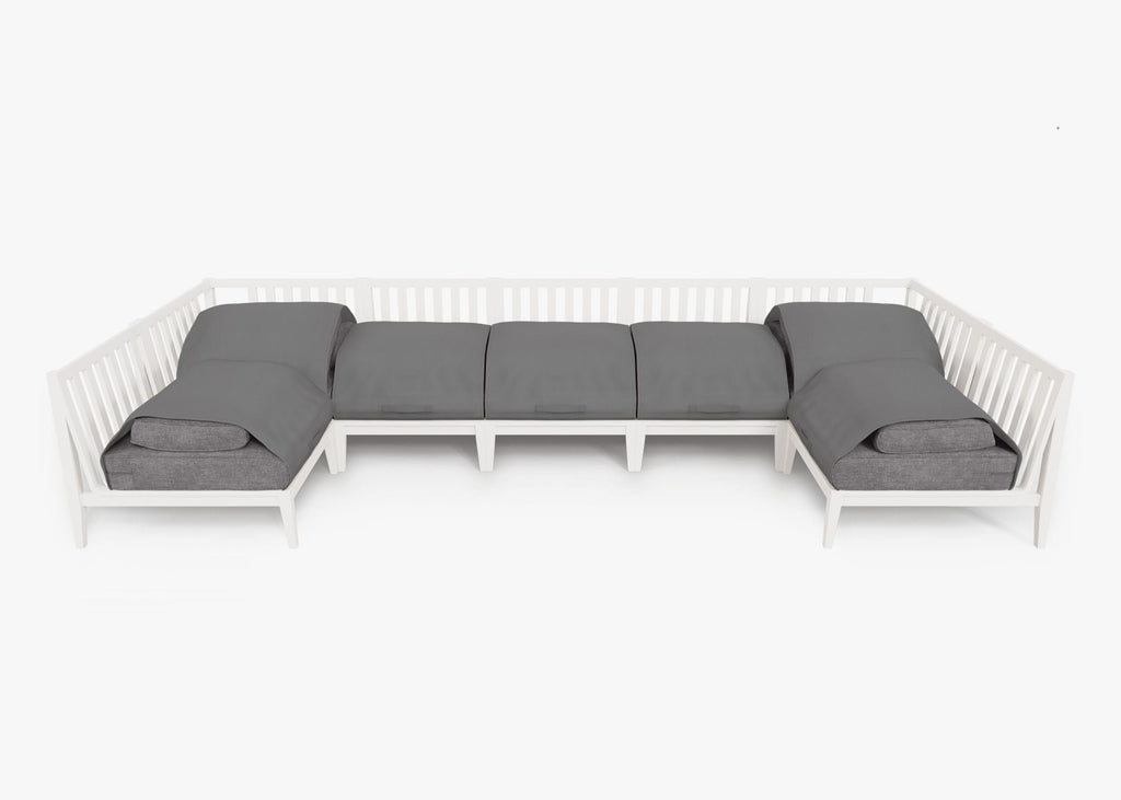 Canapé d'extérieur sectionnel en U en aluminium blanc - 7 places