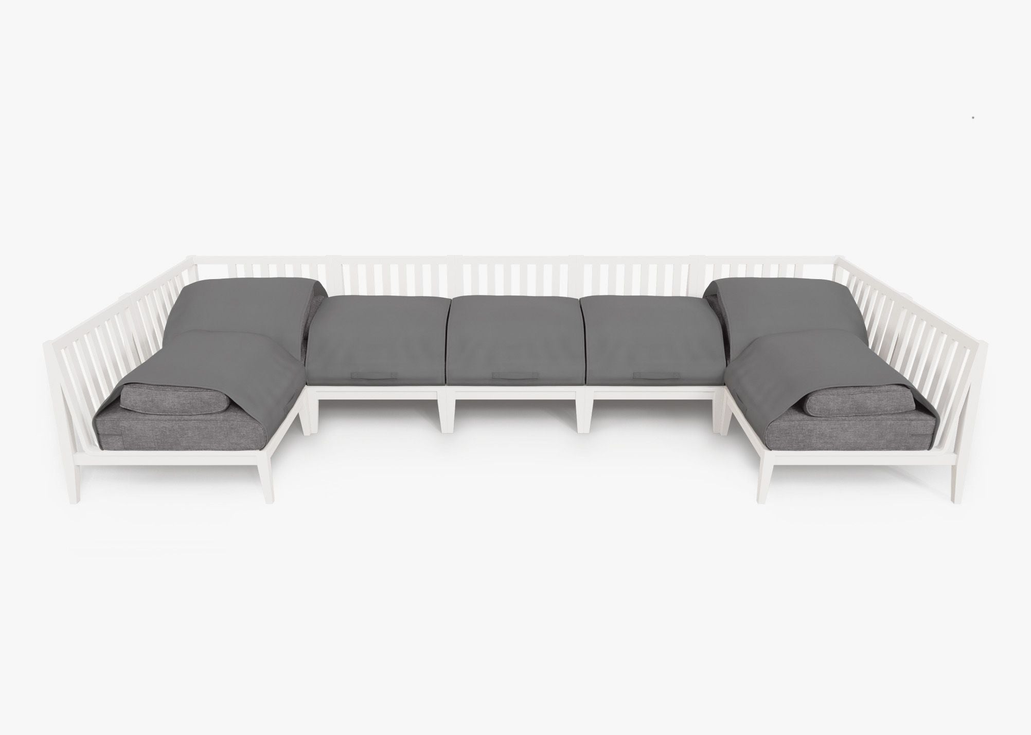 Canapé d'extérieur sectionnel en U en aluminium blanc - 7 places