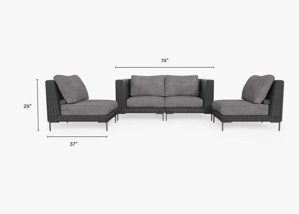 Causeuse d'extérieur en osier noir avec chaises sans accoudoirs - 4 places