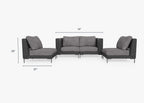 Causeuse d'extérieur en osier noir avec chaises sans accoudoirs - 4 places