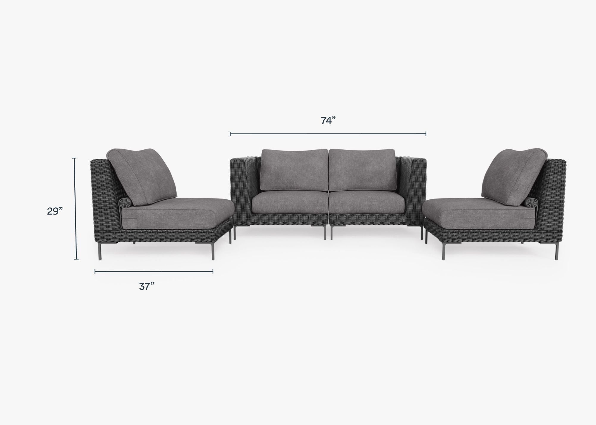 Causeuse d'extérieur en osier noir avec chaises sans accoudoirs - 4 places