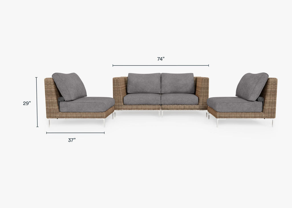 Causeuse d'extérieur en osier marron avec chaises sans accoudoirs - 4 places