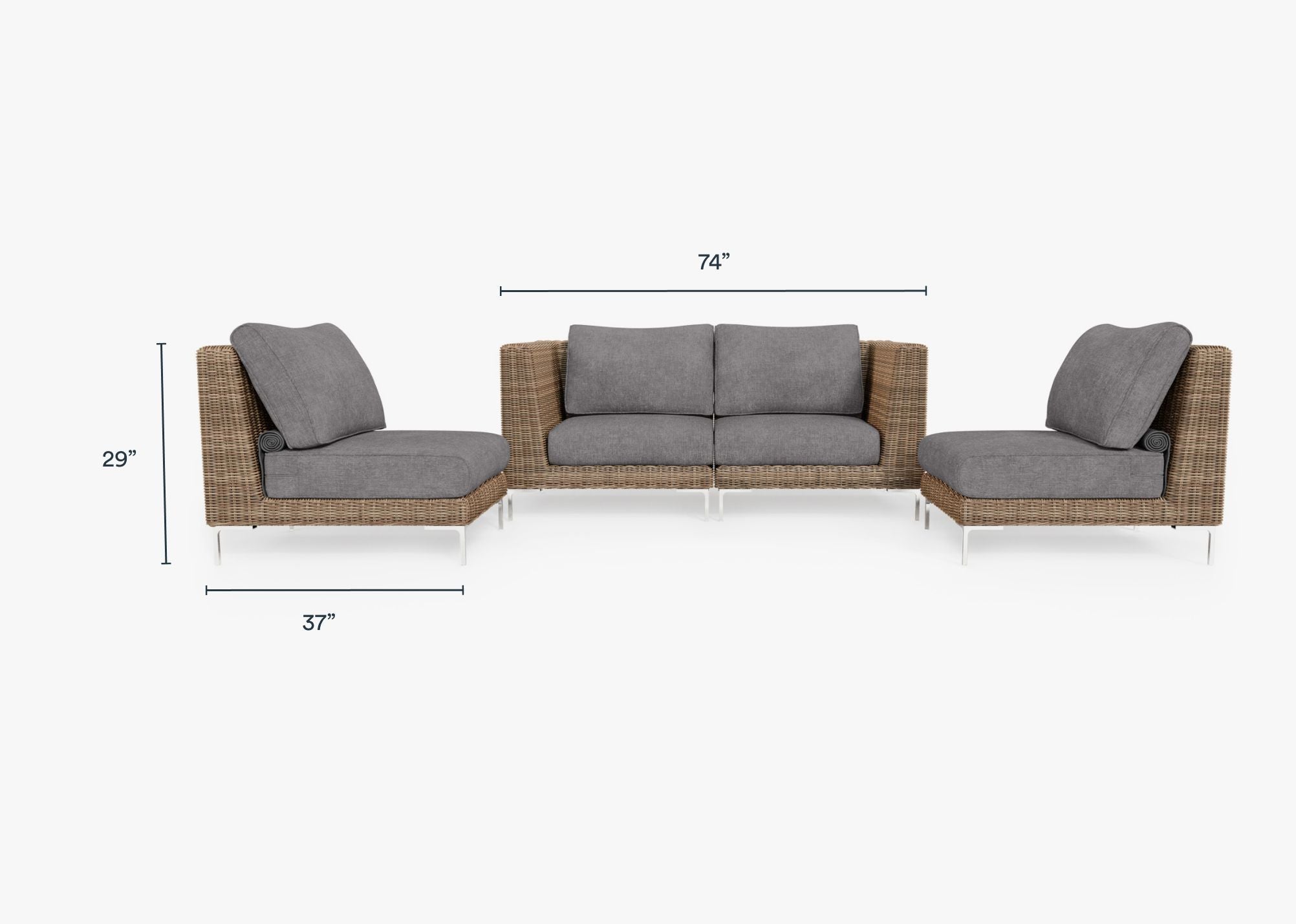 Causeuse d'extérieur en osier marron avec chaises sans accoudoirs - 4 places