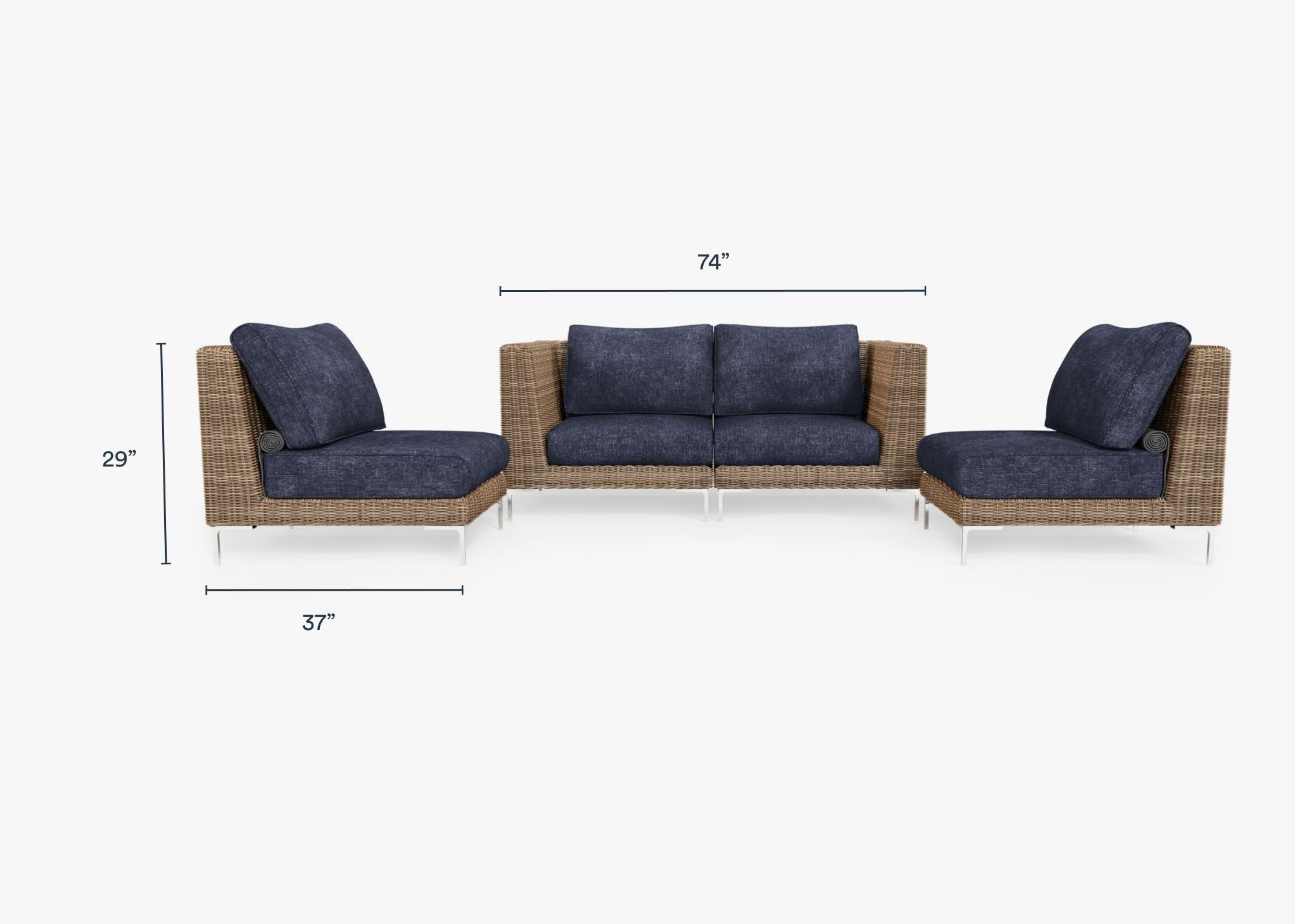 Causeuse d'extérieur en osier marron avec chaises sans accoudoirs - 4 places