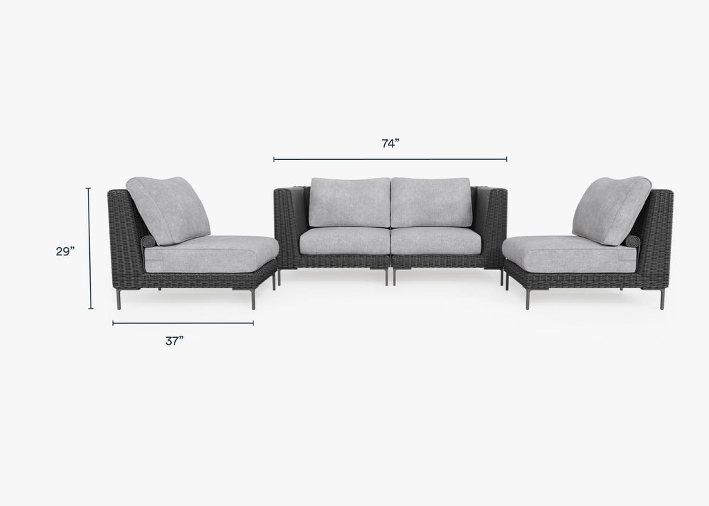 Causeuse d'extérieur en osier noir avec chaises sans accoudoirs - 4 places
