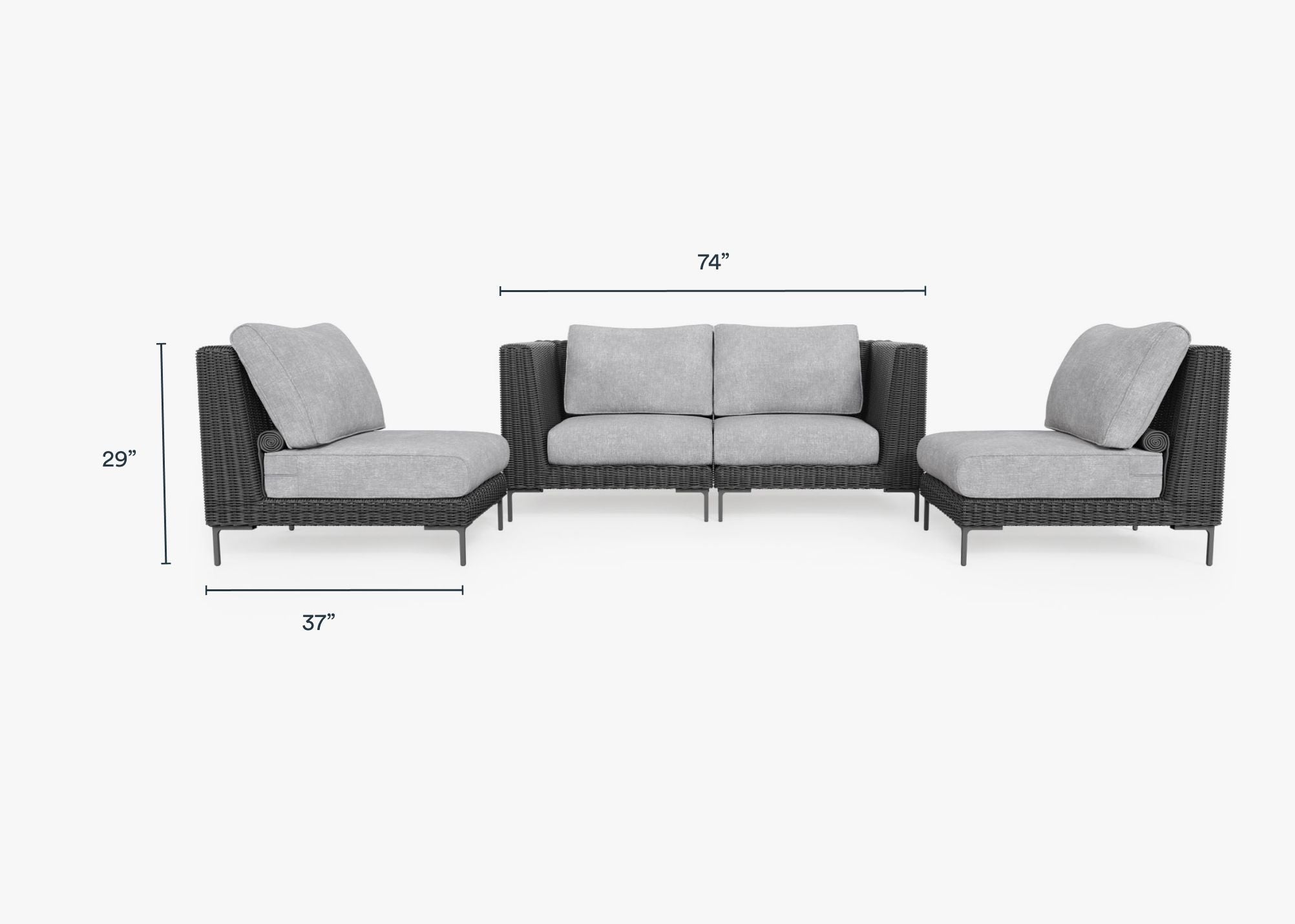 Causeuse d'extérieur en osier noir avec chaises sans accoudoirs - 4 places