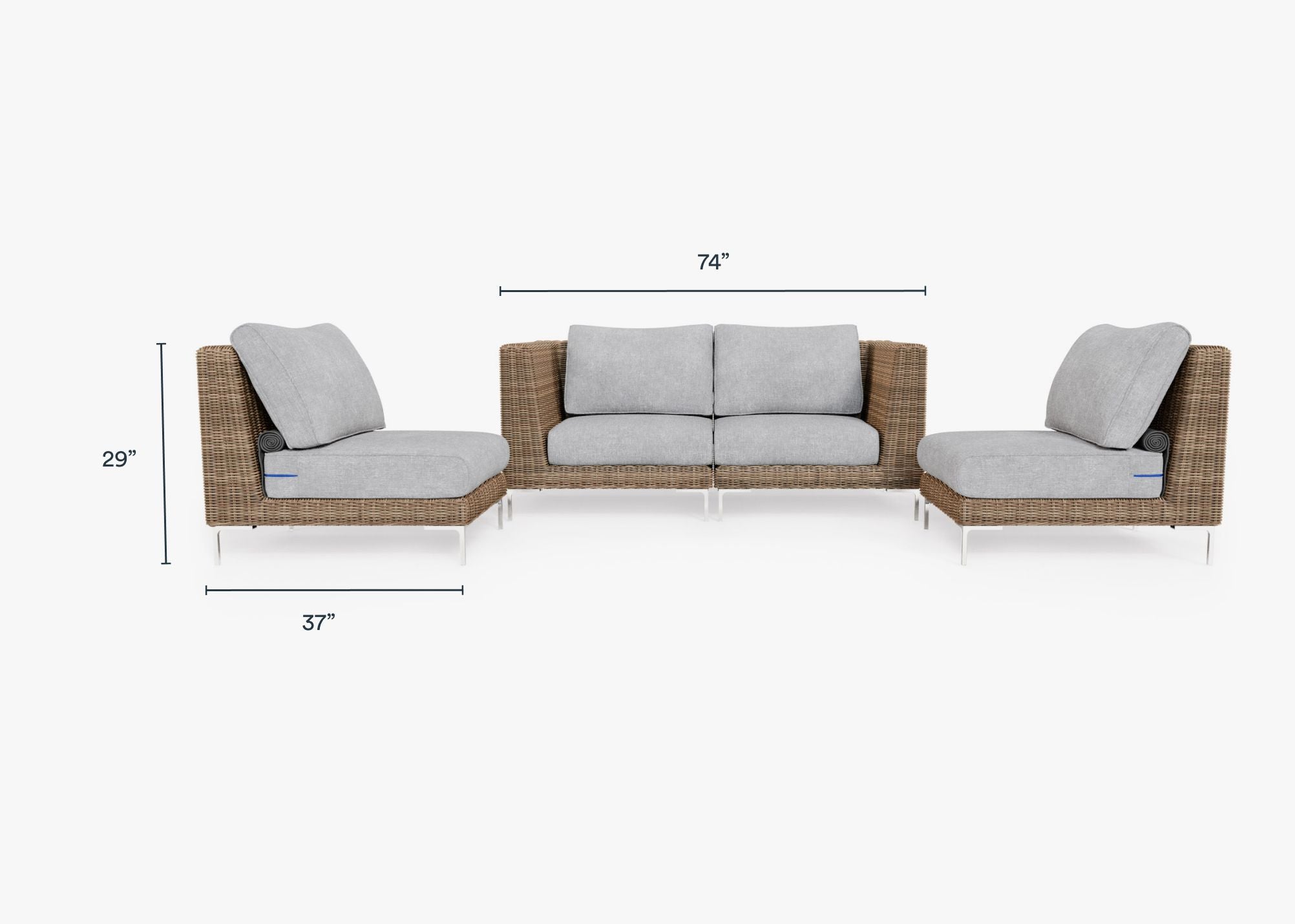 Causeuse d'extérieur en osier marron avec chaises sans accoudoirs - 4 places