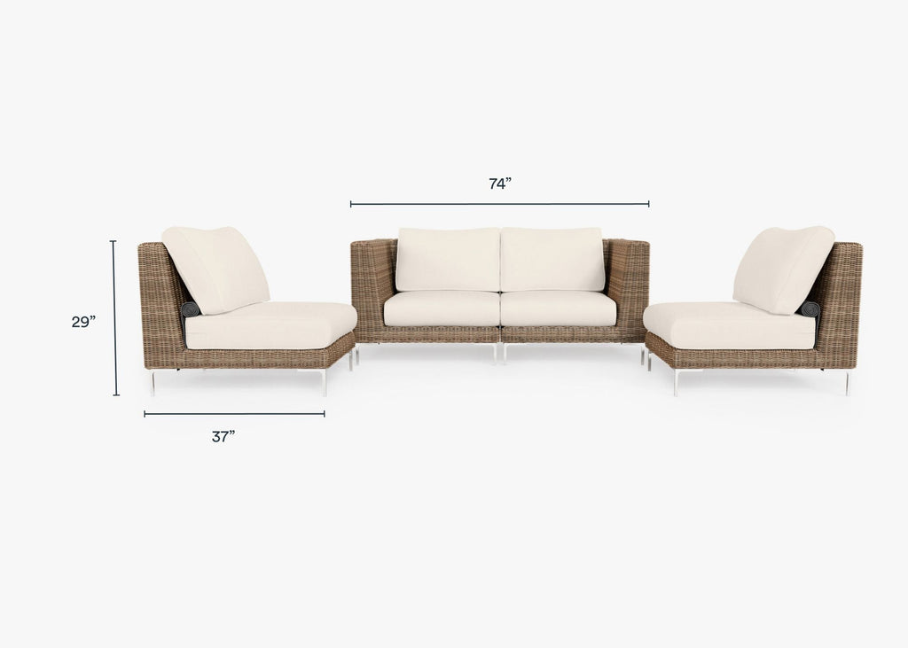 Causeuse d'extérieur en osier marron avec chaises sans accoudoirs - 4 places
